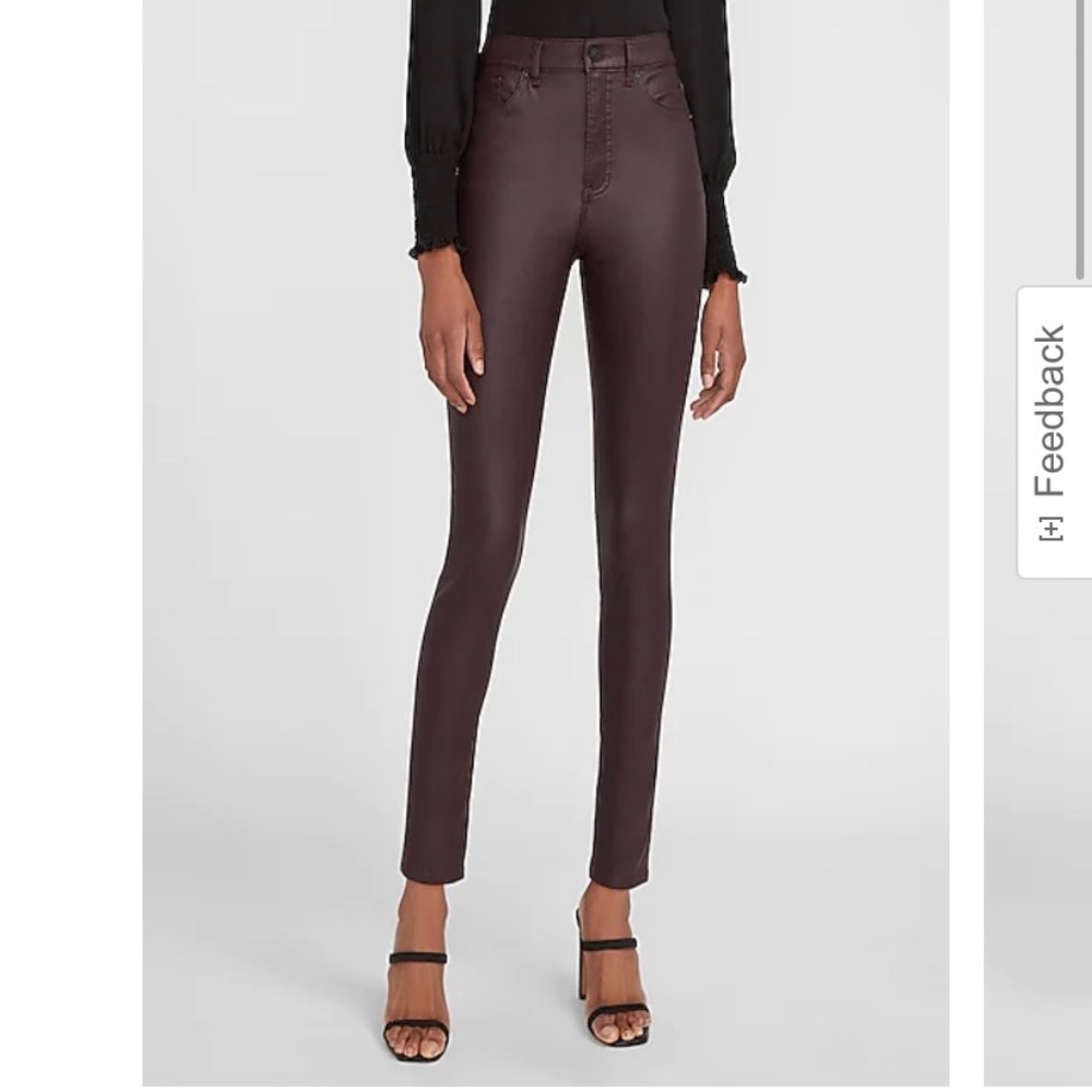 NWOT EXPRESS HIGH WAISTED COATED MAROON SKINNY JEANS